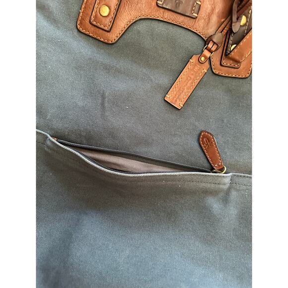 Crate and Barrel x FRYE Blue-Grey Canvas brown leather Backpack org $228.00 - Picture 14 of 16